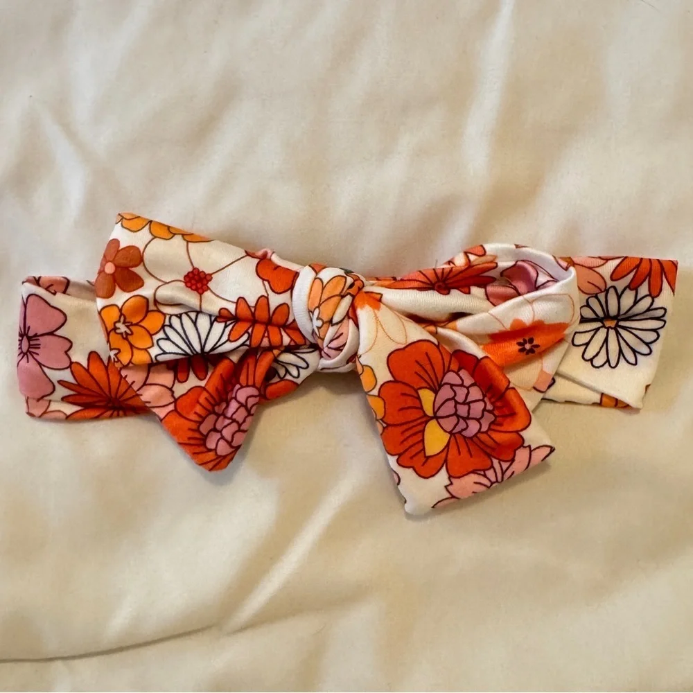Orange and Pink Floral Print Headband Scarf